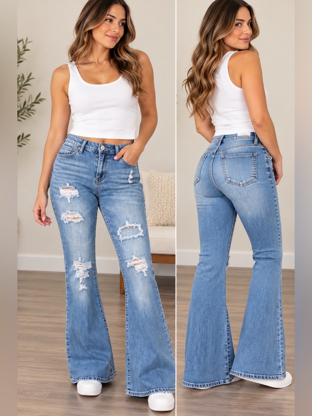 Almost Famous Light Blue Distressed High-Rise Flare Jeans women’s size 7